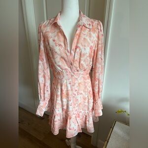 Pink Floral Button Mini Dress AU 10- Sz 6 US
